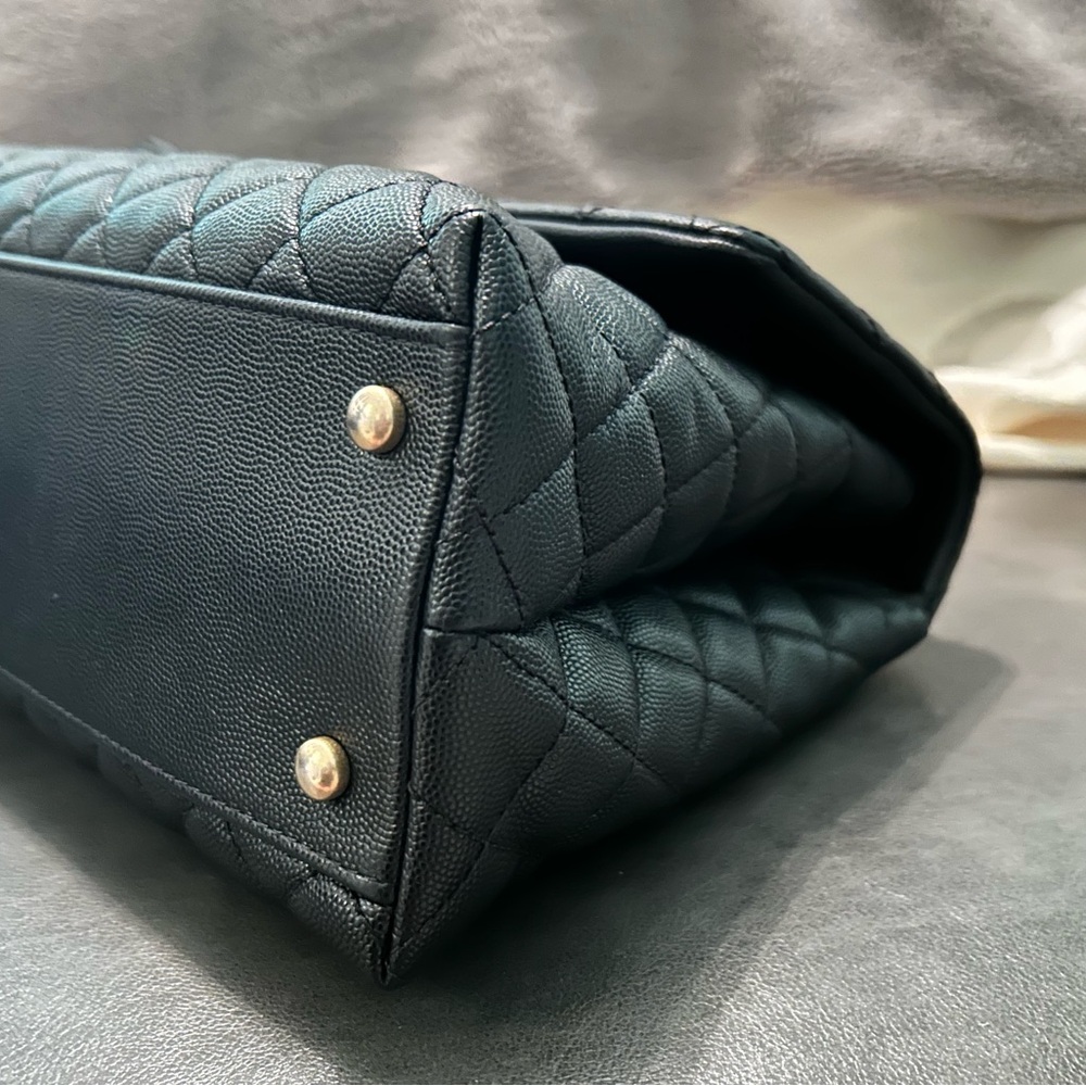 CHANEL CAVIAR MEDIUM COCO TOP HANDLE BAG BLACK✨ AUTHENTIC - Picture 14 of 16